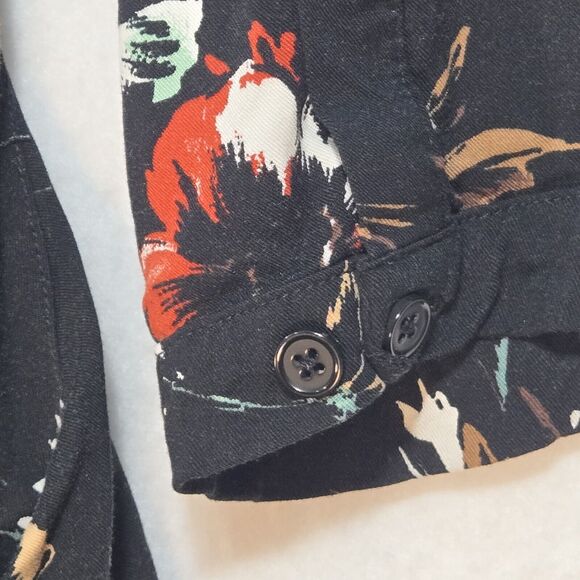 Torrid Floral Button Front Collared Midi Shirt Dress 3/4 Sleeve Black Size 1 - Picture 9 of 16